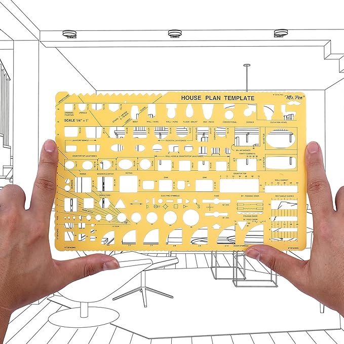Mr. Pen- House Plan, Interior Design and Furniture Templates, Drafting Tools and Ruler Shapes for Architecture - Set of 3
