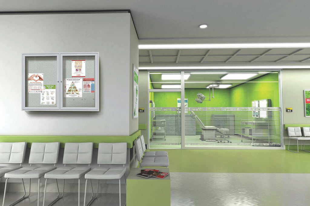 Ghent 36"x72" 3-Door Outdoor Enclosed Vinyl Bulletin Board, Shatter Resistant, with Lock, Satin Aluminum Frame - Ivory (PA33672VX-185), Made in the USA