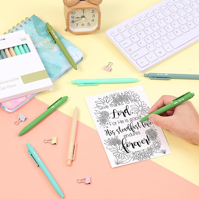 Mr. Pen- Retractable Gel Pens, 12 Pack, Black Ink, Green Ombre Color Barrel Gel Pens, Gel Pens Fine Point 0.5mm, Retractable Pens, Cute Pens, Gel Ink Pens, Aesthetic Pens for Journaling Fine Tip Pens