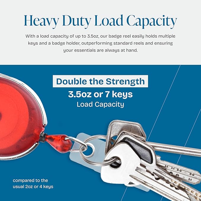 Will Well ID Badge Holders with Clip and Keyring - Vertical Clear Plastic 3.7" x 2.5" Sleeves Fit Up to 3 Cards - Retractable 24" UHMWPE Fiber Pull Cords - 2-Pack, Transparent Red Reels