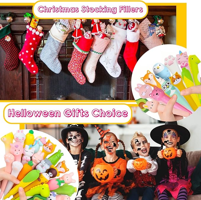 8pcs Kawaii Pens Squishies Animals Gel Ink Pens Fun Stationary Cute Pens Squishy Pens Sponge Pens Set Christmas Gifts Set for Girls Students Teens Back to School Supplies Party Favor