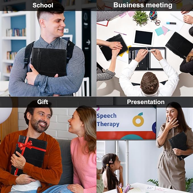 AZXCG Portfolio Binder, Leather Portfolio for Men, Padfolio for Women,Leather Folder, Portfolio Notebook, Gift for Women and Men, Black