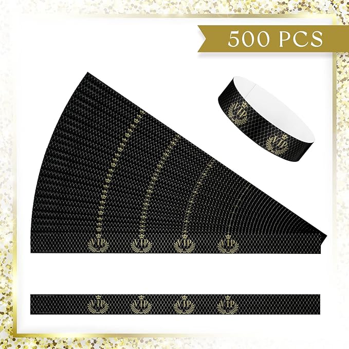 Jadive 500 Pieces Paper Wristbands VIP Plastic Waterproof Party Identification Wristbands Party Bracelets for Events Amusement Parks, Club, Concerts, Fairs, Festivals and Events(Black)