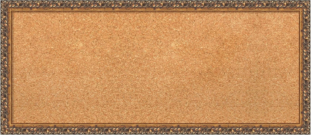 Amanti Art Natural Cork Board for Wall, 14x32 Vision Board with Bronze Frame, Medium Corkboard Office Decor for Home Organization, Traditional Corkboard Pinboard to Display Items for Home