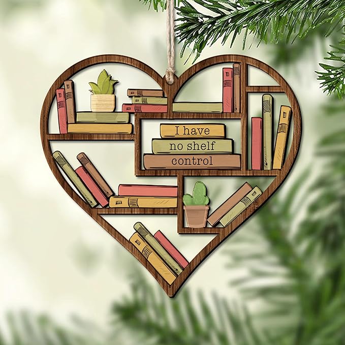 HYTURTLE Funny Book Gifts for Book Lovers Librarian - Book Christmas Wooden Ornament Tree Decoration - Book Lover Gifts - Book Gifts for Women Men - Book 2-Sided Xmas Ornament Decor Keepsake
