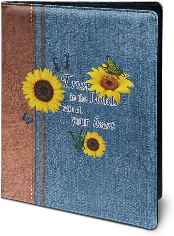 Sunflower Butterfly PU Leather Padfolio Clipboard Clip Business Resume Portfolio A4 Folder Interview Legal Document Organizer Business Card Holder Letter