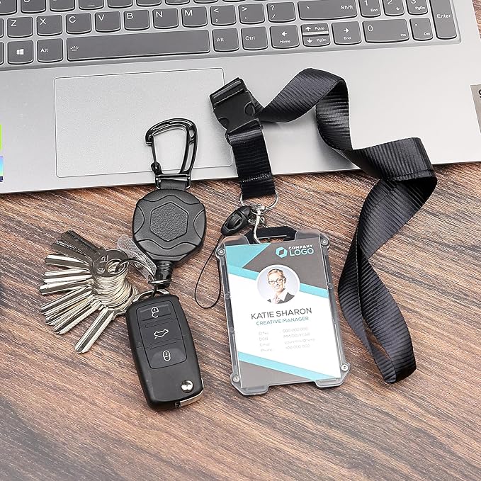 2 Pack Heavy Duty Retractable Badge Reel ID Badge Holder with Breakaway Lanyard Retractable Key Chain Carabiner with ID Cards Holder Cool Tactical ID Holder with Clip