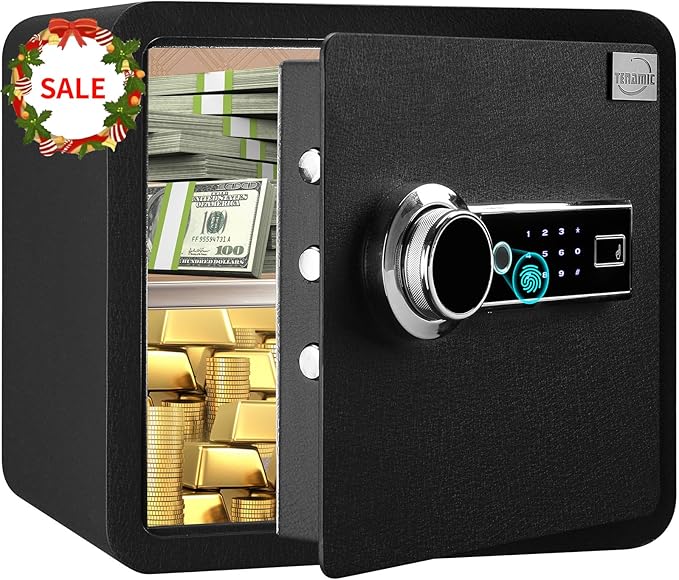 Tenamic Biometric Fingerprint Safe Box 1.41 Cuft Security Box with Induction Light and Leather, Solid Alloy Steel Home Cabinet Safe, Black