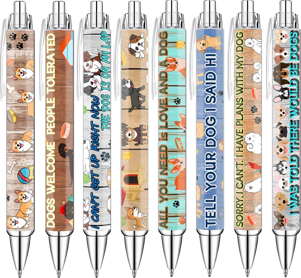 Idealmuzik Dog Pens for Dog Lovers – Cute Dog-Themed Ballpoint Pen Set for Kids, Teens, and Adults – Fun Stationery Gift for Journaling, Writing, or School – Smooth Ink, 8 Pack