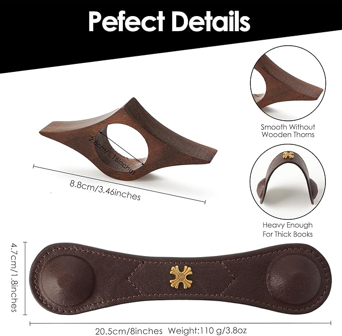 Book Weight Page Holder Wooden Thumb Book Open Holder Weighted Bookmark Corner Reading Book Accessories Gift for Writer Reader (Heavy Page Holder+Thumb Page Holder-Coffee)