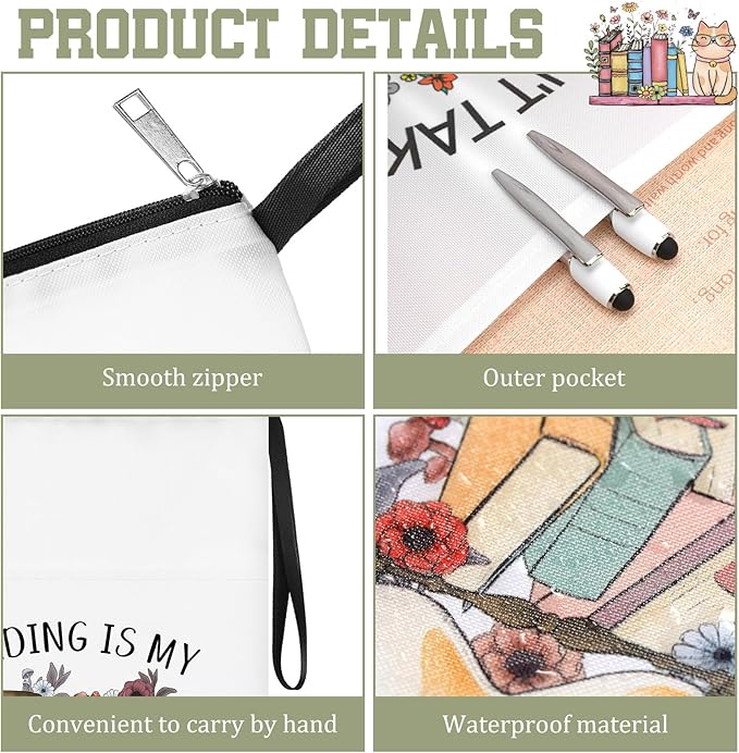 8 Pcs Christmas Book Club Gifts Book Lovers Sleeves Bulk with Zipper and Pocket Book Sleeve Pouch for Book Lovers Librarian Bookish Club Gifts, 11 x 8.7 Inch(Book,Flower)