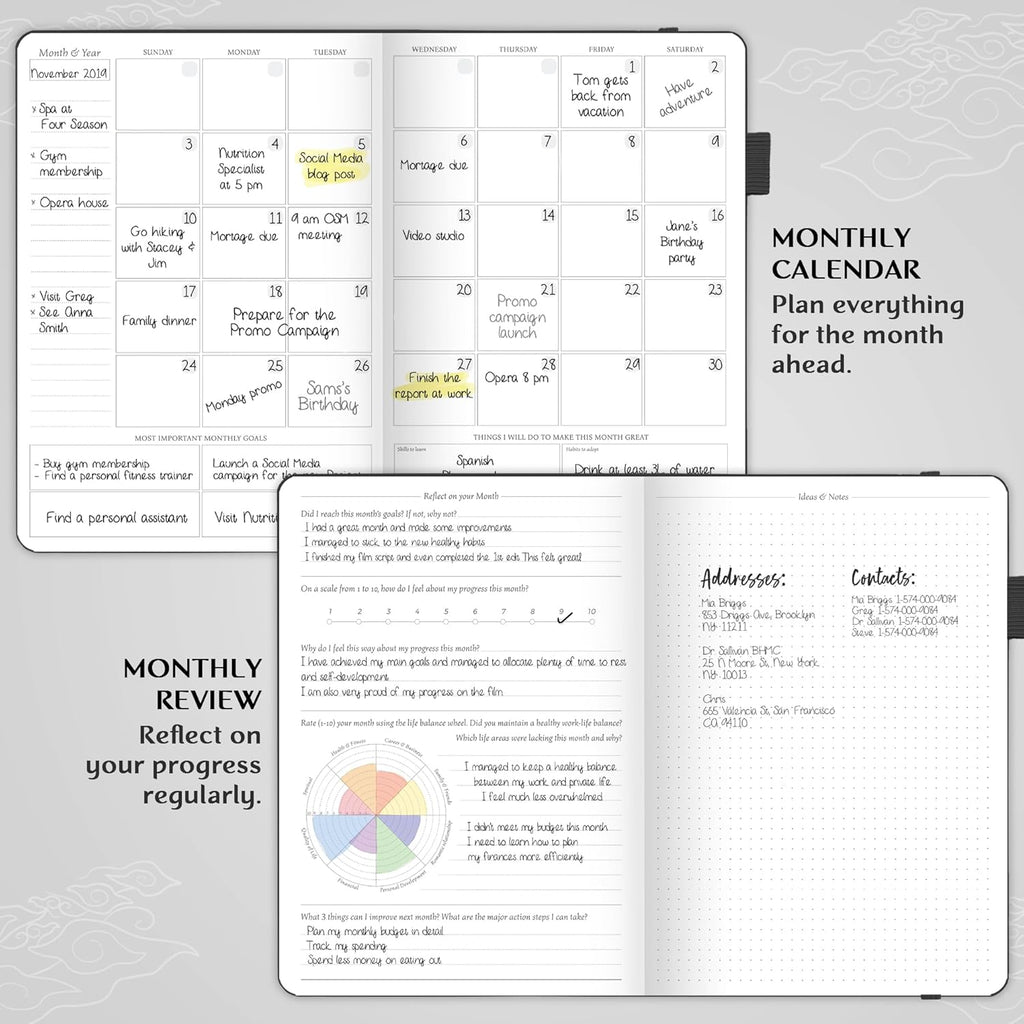 Legend Planner PRO – Deluxe Weekly & Monthly Life Planner to Increase Productivity and Hit Your Goals. Time Management Organizer Notebook – Undated – 7 x 10" Hardcover + Stickers – Black