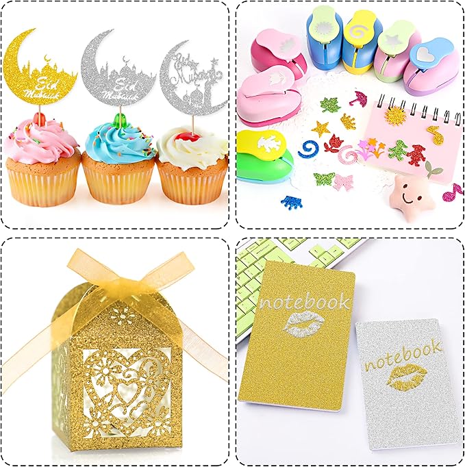 24 Sheets Gold Glitter Cardstock Paper, A4 Premium Sparkly Paper for Scrapbook, DIY Projects, Party Decoration, Gift Box Wrapping 250GSM/92lb