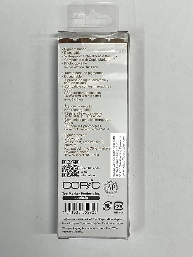 Copic Markers Multiliner Sepia Pigment Based Ink, 4-Piece Set