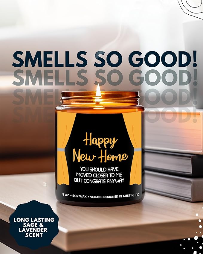 Happy New Home Candle, Unique Housewarming Gifts for Women and Men, Funny New Home Gift Ideas for Her or Him, Best Housewarming Gifts, Best Presents for Friends and Family Moving Away, Gift-Ready