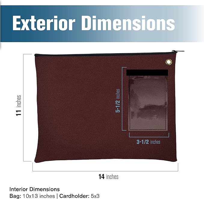 BankSupplies Canvas Interoffice Mailer, 14 oz. - 14W x 11H - Burgundy - Transit Bag - Large Zipper Bag with Grommet - Use with Padlock or Zip Tie for Security - Interoffice Mail Bag