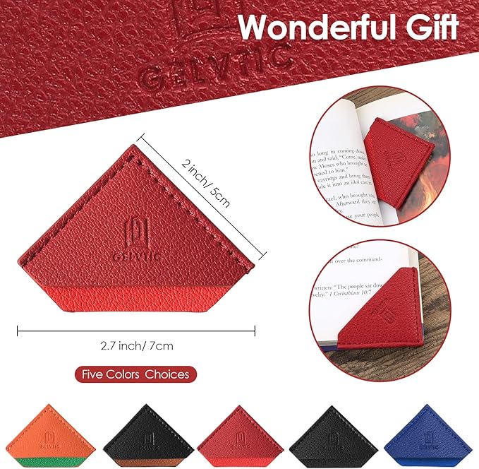 3 Pieces Leather Bookmarks Handmade Page Marker for Men Women and Kids, Faux Leather Page Clips Corner Book Markers for Students Teachers Gift for Writers Bookworm Book Lovers (06-Red)