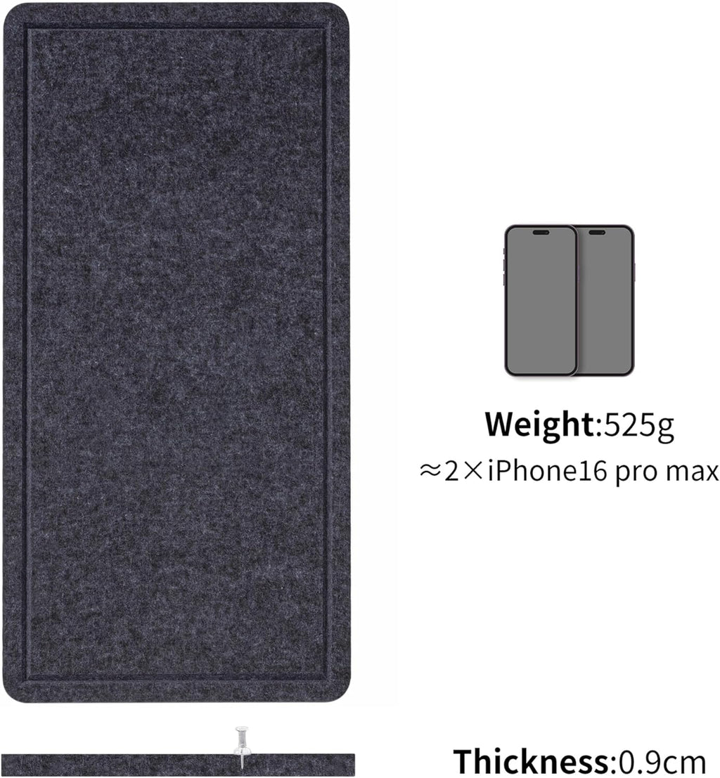 Bulletin Board, 35 x 17 1/2 inches Felt Board - Decorative Pin Board, Cork Board Alternative for Wall, Foldable Picture Board Self-Adhesive Vision Board Prayer Board with 20 Pushpins Dark Gray