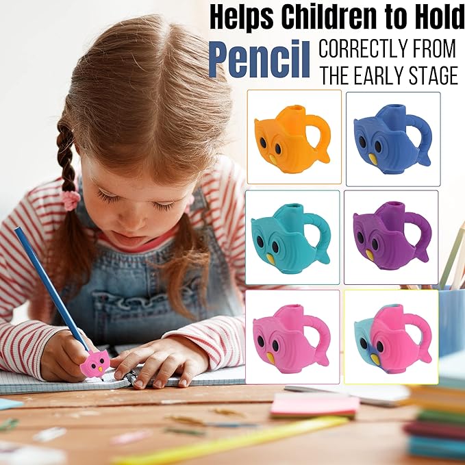 Mr. Pen Owl Pencil Grips, 6 pcs, Silicone Gel, Cute, Fits Pencils, Pens, Crayons