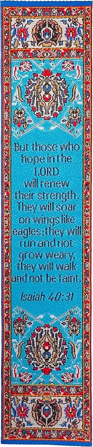 Wings Like Eagles & Renewed Strength, Bulk Pack of 6 Woven Fabric Christian Bookmarks, Silky Soft Isaiah 40:31 Flexible Bookmarker for Novels Books and Bibles, Religious Memory Verse Gift