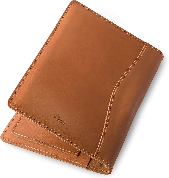 PEGAI Handmade 100% Leather Padfolio | Junior Legal Pad Folder Organizer for Business School Office Conference | Resume Interview Document Organizer Folio | Eriksen (Cognac Brown)