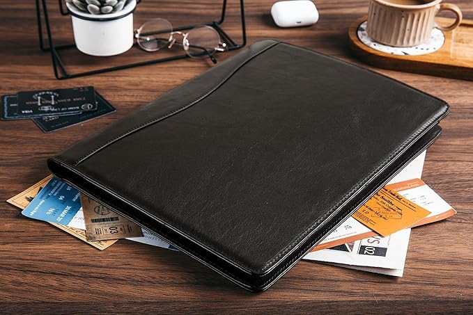 Personalized Leather Portfolio for Men, Engraved Leather Clipboard Portfolio Binder, Custom Leather Resume Padfolio for Women, Christmas Gift for His/Her (Clipboard, Shiny Black-Custom)