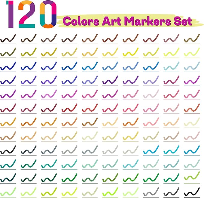 120 Color Dual Tips Brush Pens, Fine and Brush Tip Markers with Swatch Card for Adult Coloring, Art Markers Set for Journaling Calligraphy Drawing Sketching Doodling Illustrating