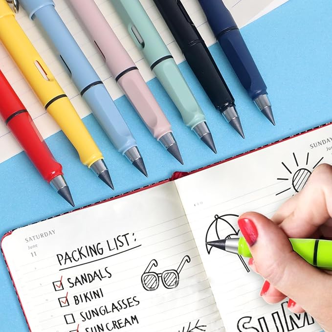 12Pack Forever Pencils for Kids Writing, Infinity Pencil Cute Inkless Everlasting Pencil with Eraser for Sketching (Colored)