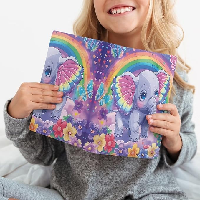 Gomyblomy Cute Book Covers for Paperbacks Elephant Rainbow Print Book Sleeve Stretchable Book Sox School Supplies Reusable Book Protector for Hardcover Textbooks Novel up to 9'' x 11''