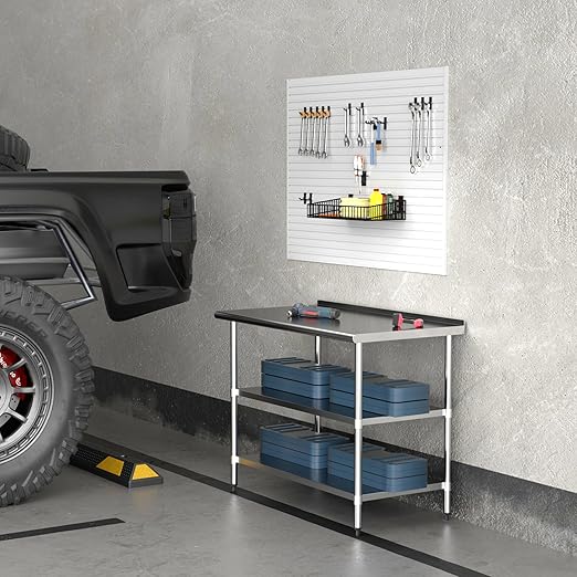 Stainless Steel Table 24 x 48 Inches Metal Prep Table with 2 Adjustable Undershelves & Backsplash, Work Table for Commercial Kitchen, Restaurant, Outdoor & Garage