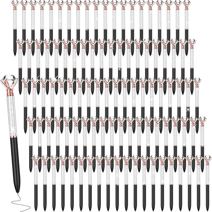 Sherr 100 Pack Big Crystal Diamond Pens Cute Ballpoint Pens Retractable Ballpoint Rhinestones Crystal Bling Gem Plated Black Gel Ink Office Supplies Gifts for Women(Black,Glitter)
