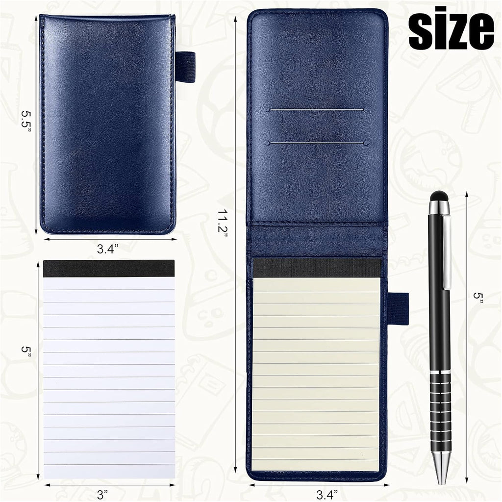 Outus 10 Pcs Pocket Notebook with Pen Set Included Mini Pocket Notepad Holder with 50 Lined Sheets, Metal Pen, 8 Pcs 3 x 5 Inch Memo Book Refills, 30 Lined Paper Per Note Pad (Blue)