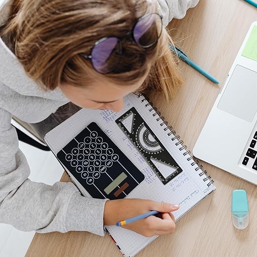 4-in-1 Geometry Set, Metal Math Ruler Kit- Aluminium Protractor, 2 Precision Triangles, Straight Edge Rule - Multifunctional Drafting& Measuring Small Ruler for Kids School - 6 inch, Black