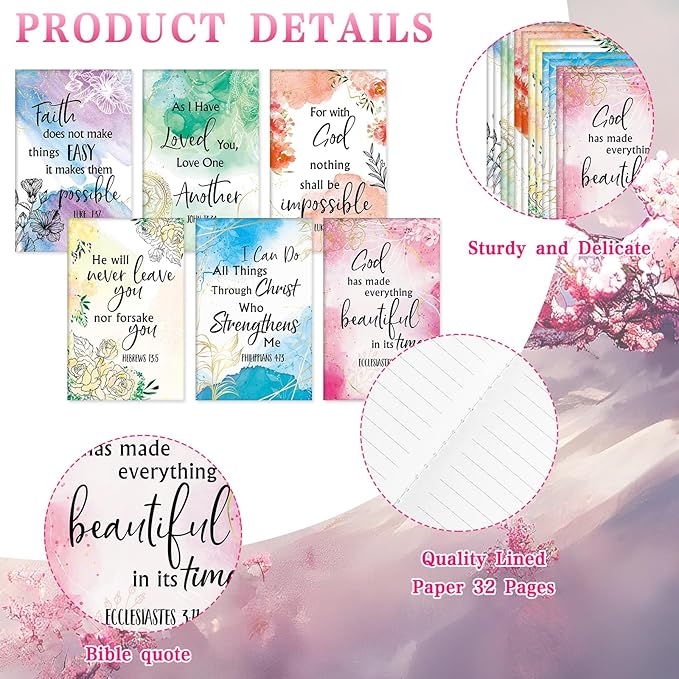 Colarr 24 Pcs Christian Bulk Gifts for Women Men Bible Verse Pens and Notebooks Religious Easter Gifts Scripture Ballpoint Pens Journals Sunday School Church Inspirational Study Supplies(Flower)
