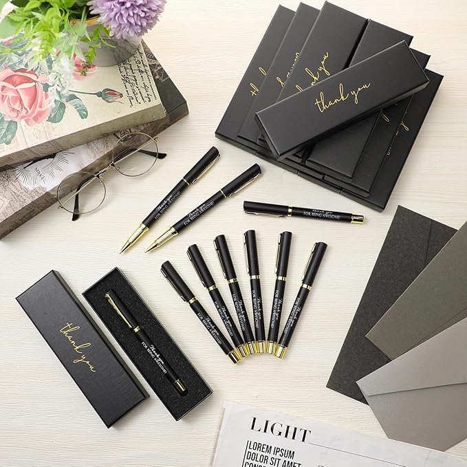 PerKoop 10 Set Thank You Gifts Inspirational Ballpoint Pens with Gift Boxes Bulk Appreciation Party Favors for Employee Coworker Staff Team Friends Office Supplies(Black,Difference)