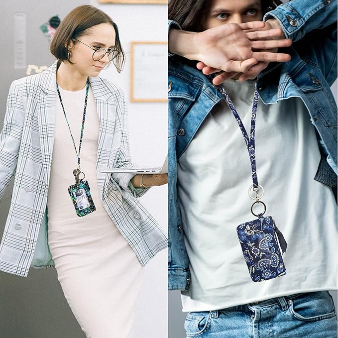 WONDERFUL FLOWER Lanyard Wallet, Lanyard with ID Holder, Cotton Zip ID Case and Lanyard, Card Holder Wallet, ID Badge Holder and Lanyard (Dark Gray)