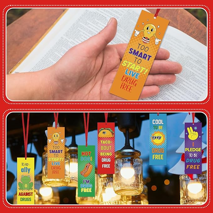 60 Pcs Red Ribbon Week Bookmark Drug Free Bookmarks Red Ribbon Awareness Bookmark Toad Ally Against Drugs Exchange Gifts for Kids Adult School Classroom Prizes Party Favors