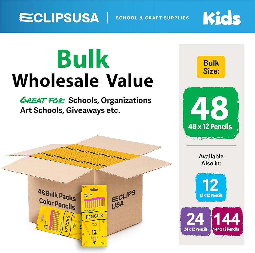 Pencils Bulk, Pencils #2 (48 Boxes), Number 2 pencils, Pre-Sharpened Pencil Bulk, School Supplies Bulk, Office Supplies Bulk, Box May Vary, 12 Pencil Per Box (48 Boxes)