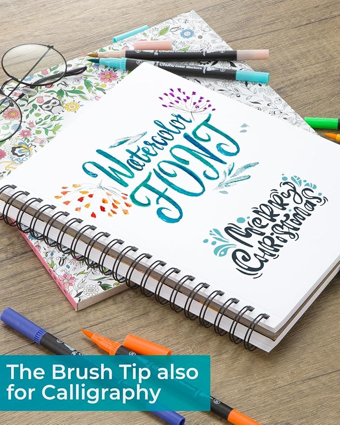 Ohuhu Markers for Adult Coloring Books No bleeding 60 Colors Coloring Markers Water-based Dual Tips Fineliner & Brush Drawing Pens Art Markers for Kids Adults Sketch Journal - Maui - Black