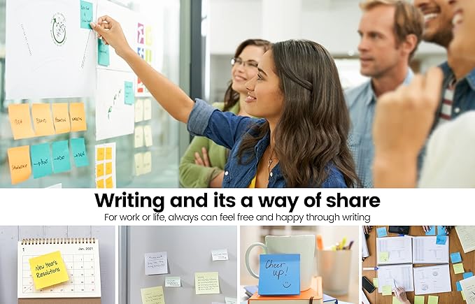 (8 Pads) Pop-up Sticky Notes 3x3 Inches, 8 Bright Colors Super Sticky Notes, Clean Removal, Recyclable, 84 Sheets/pad