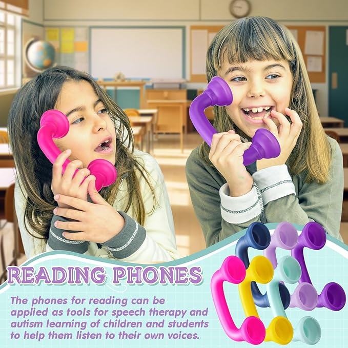 Shappy Bulk Whisper Reading Phones 24 Pcs Whisper Auditory Feedback Phone Classroom Manipulative Hear Myself Sound Speech Therapy Tool for Kids Accelerate Reading Fluency Pronunciation(Rainbow Color)