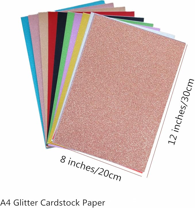 Baisunt 20 Sheets Rose Gold Glitter Cardstock Paper for DIY Art Project, Scrapbook, Birthday Wedding Party Decoration 250GSM(8x12 In, Non Adhesive)
