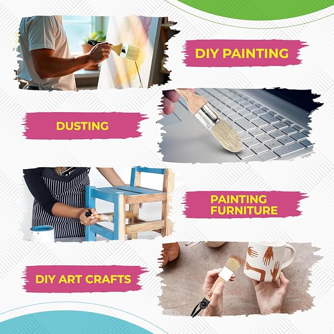 Chalk Paint Brushes Set, Pack of 2 Wax Brush - 2.5 Inches Large, Natural Bristles, Perfect for Furniture Painting, Stencils, Waxing - No Shedding, Superior Paint Pick-Up & Release (2)