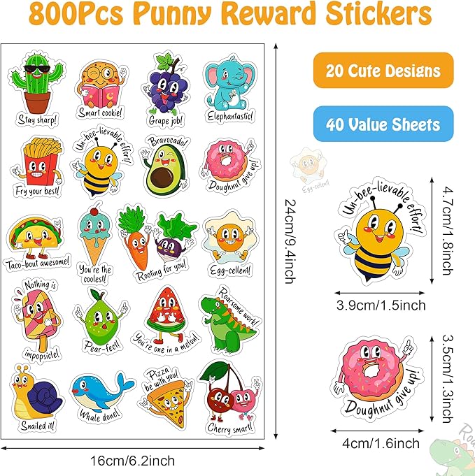 800PCS Punny Teacher Sticker for Student, D-FantiX Motivational Reward Stickers for Kids Classroom, Must Have Essentials for Teachers Elementary, Positive Encouragement Stickers Home School Supplies