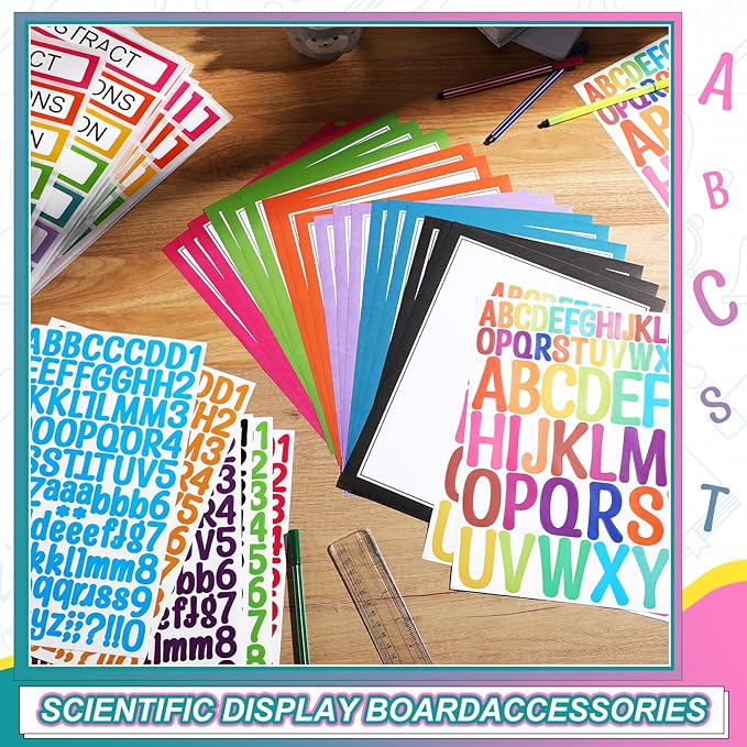 42 Sheets Science Fair Board Supplies 24 Self Adhesive Presentation Science Subtitles 9 Fair Project Titles 9 Personalized Letter Sticker Supplies for Classroom Office(Rainbow)