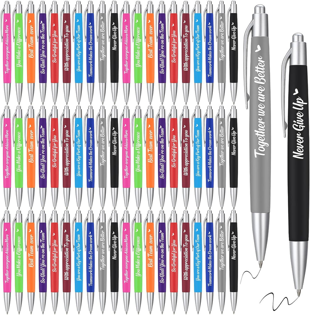 Yeaqee 100 Pcs Inspirational Pens Employee Appreciation Back to School Gifts Motivational Thank You Metal Greeting Quote Ballpoint Pen for Coworker Teacher(Multicolored,Member)