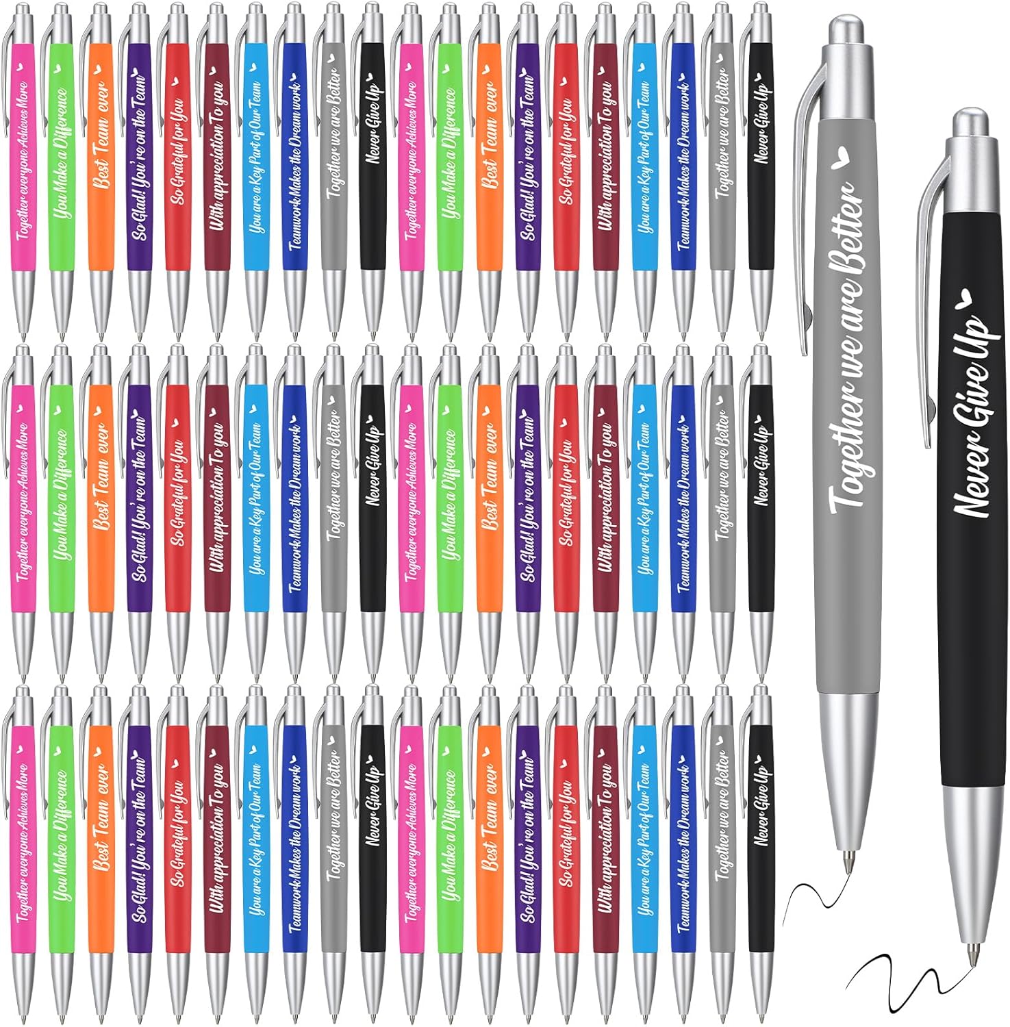 Yeaqee 100 Pcs Inspirational Pens Employee Appreciation Back to School Gifts Motivational Thank You Metal Greeting Quote Ballpoint Pen for Coworker Teacher(Multicolored,Member)