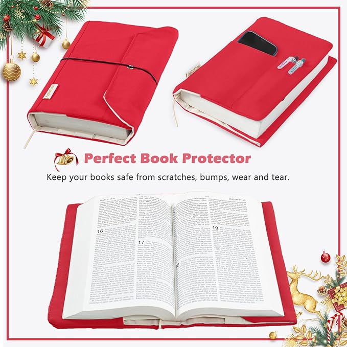 Canvas Book Covers, Washable Book Protector, Book Cover for Paperback Novels, Adjustable Book Cover for Hardcover with Pockets for Pen, Soft Cover Books, Book Lovers Gifts