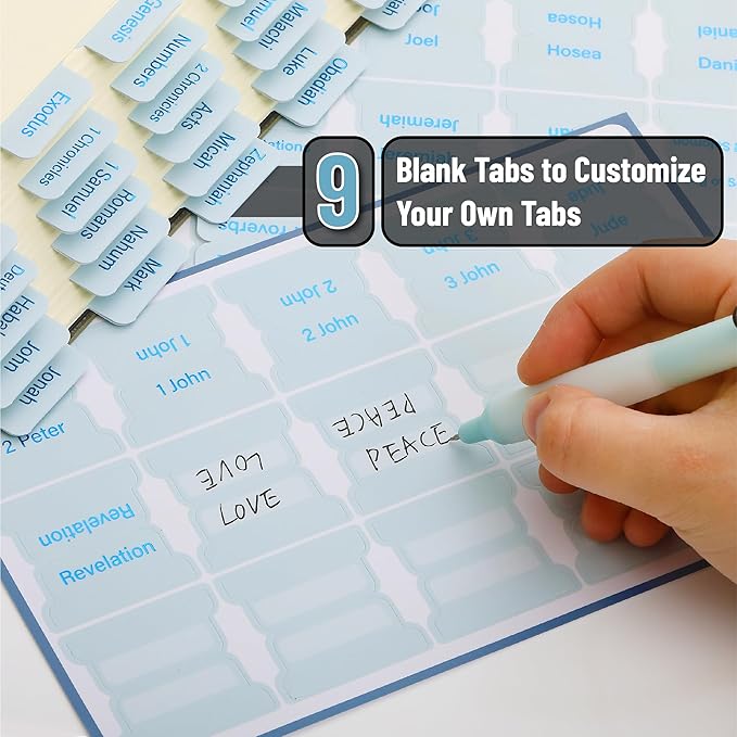 Mr. Pen- Bible Tabs, 75 Tabs, Light Dusty Blue, Blue Foil Lettering, Laminated Bible Tabs for Women and Men, Mr Pen Bible Tabs for Study Bible Index Tabs, Bible Book Tabs, Bible Labels Tabs