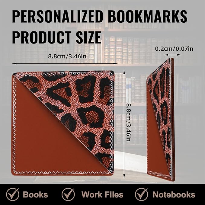 4 Pieces Leather Bookmarks, Cute Book Accessories for Reading Lovers, Page Markers for Women Men Kids Students Teachers Retirement Birthday Gift (Leopard Print)